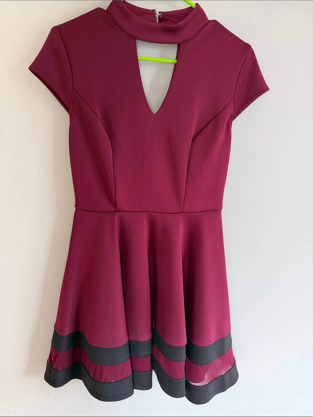 City Studio Burgundy Wine Fit & Flare Dress with Keyhole